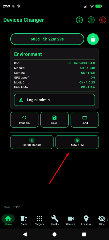 Device Changer home: tap Auto KPM