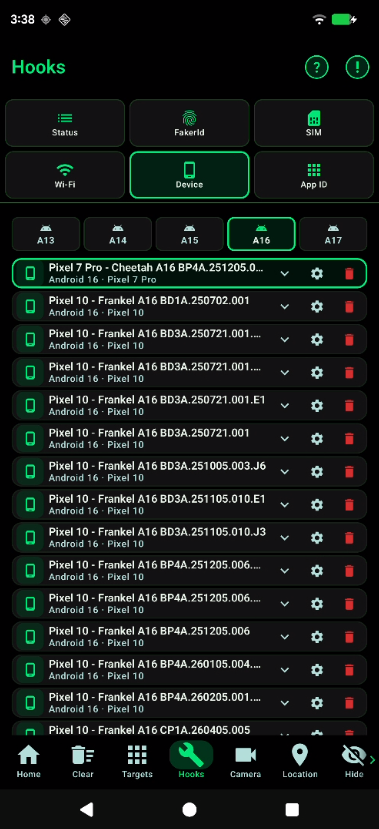 Device profile list filtered by Android version