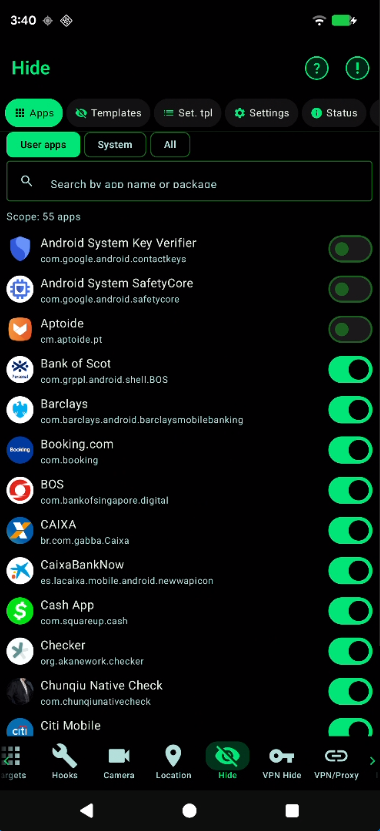 Hide screen with app switches