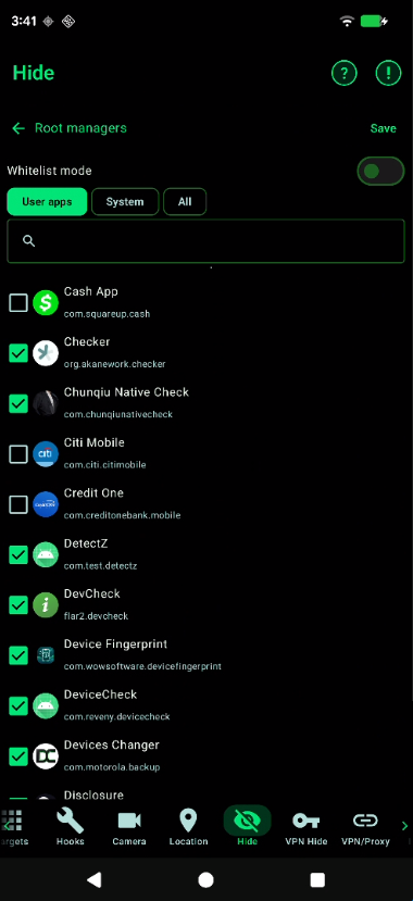 Root managers whitelist