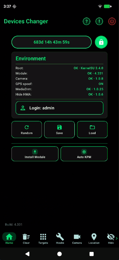 Device Changer home screen