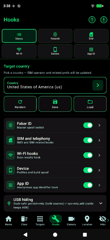 Hooks status with target country and group switches