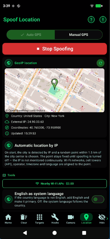 Auto GPS spoofing from the current IP