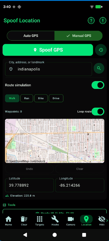 Manual GPS with a search and route simulation