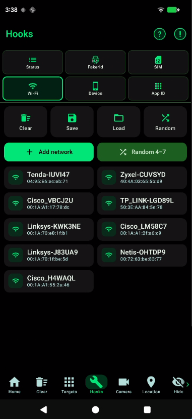 Wi-Fi hook list of generated networks