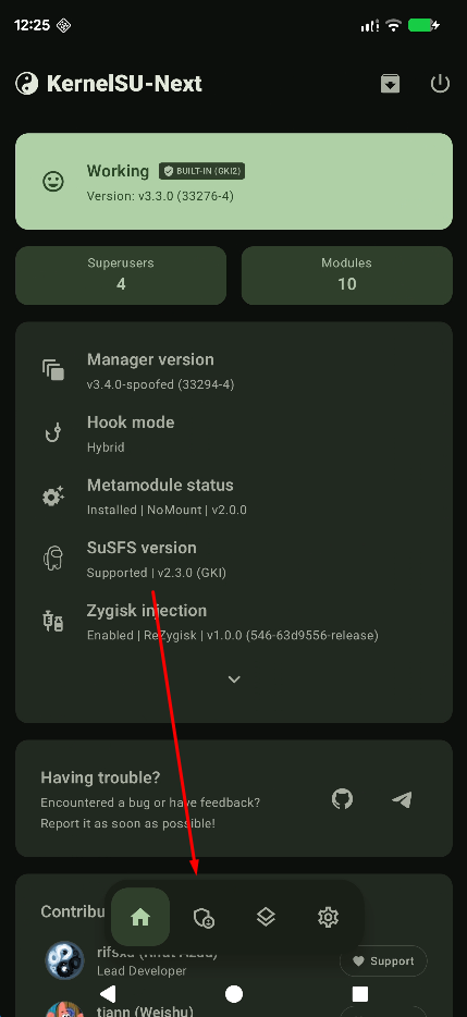 KernelSU Next home: open the Superuser tab