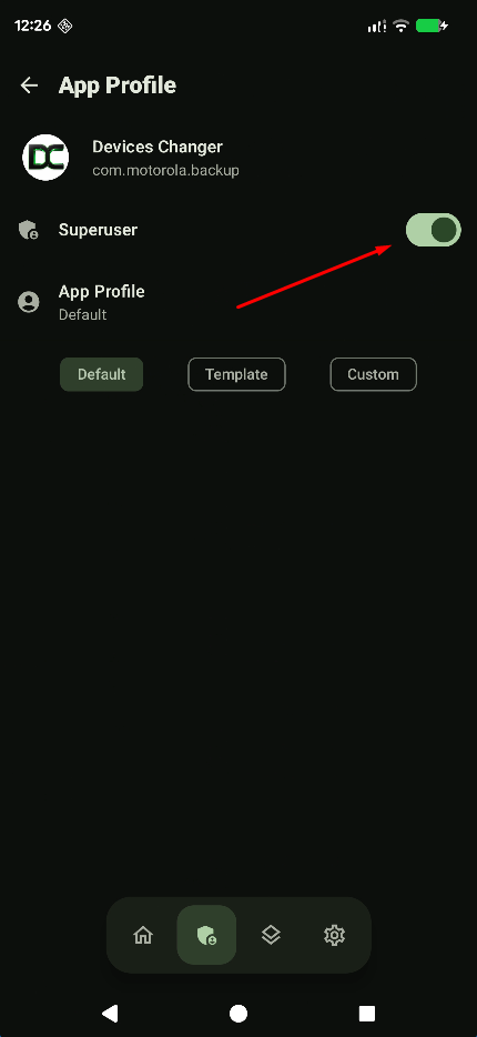 Devices Changer profile: turn Superuser on