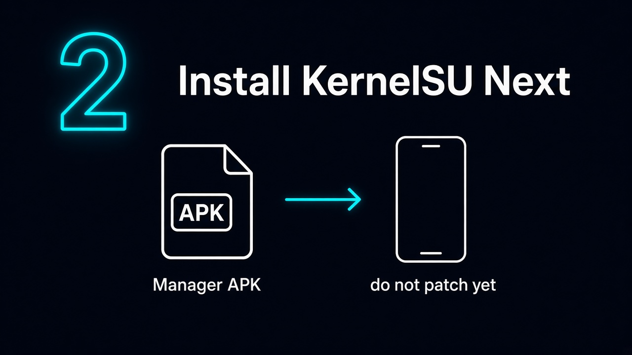 Install the KernelSU Next Manager APK. Do not patch yet